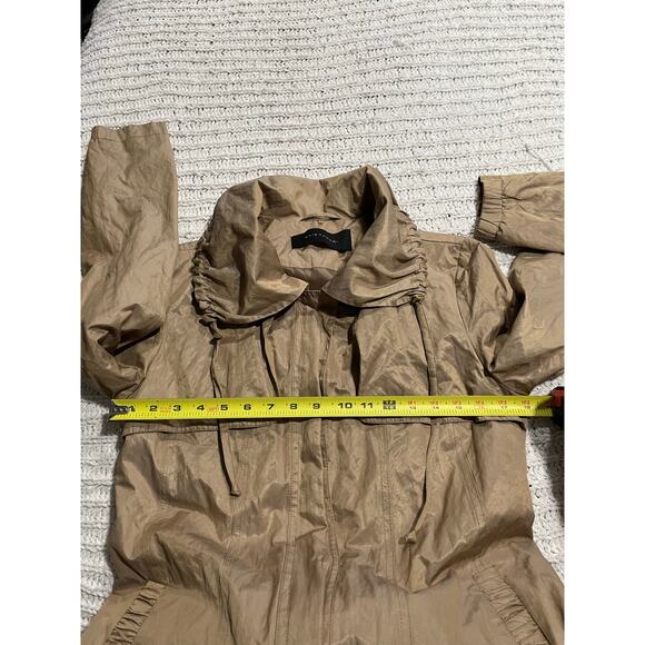 Elie Tahari Utility Parka Jacket Drawstring Hood Bottom Womens Sz 2 Metallic Tan - Picture 5 of 14